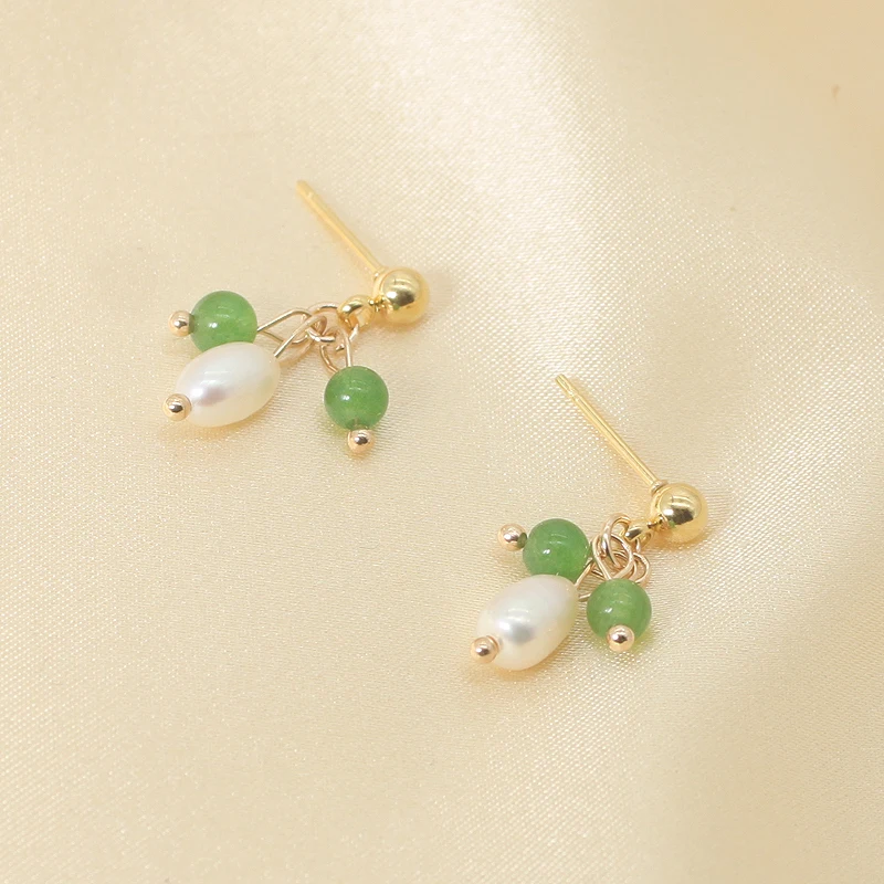 Price Favorable Natural Freshwater Pearls Earrings Green Stone Gold Stud For Women Earring Jewelry Gift | Украшения и аксессуары