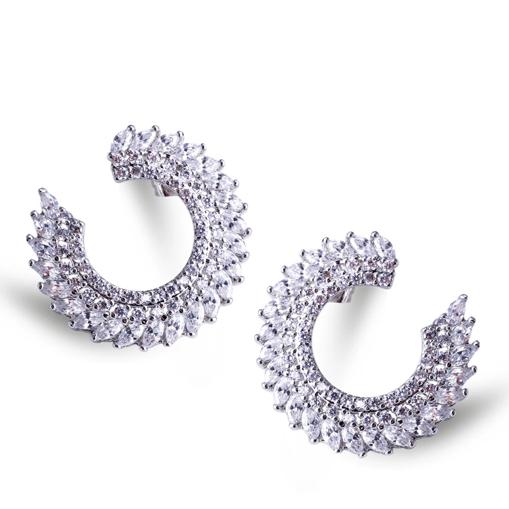 

Women fashion Earring White color w/ Cubic zircon C shape Party Earrings fashion jewelry Free shipment