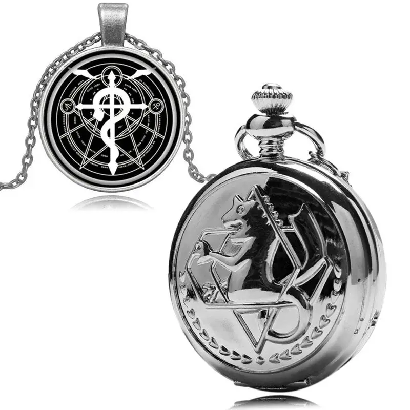 

Fashion New Fullmetal Alchemist Pocket Watch with Edward Elric's Glass Dome Pendant Necklace Watch Best Gift Sets Box Chain 2020