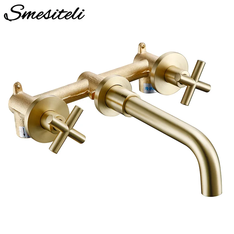Smesiteli Modern Rose Gold Basin Faucet Double Handle Brass Surface Bathroom Pool Faucet Hot Water Bathroom Accessories