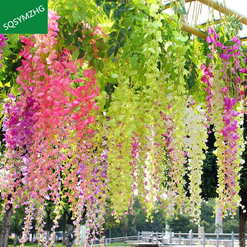 

SQSYMZHG12pcs/lot Wedding Decor Artificial Silk Wisteria Flower Vines hanging Rattan Bride flowers Garland For Home Garden Hotel