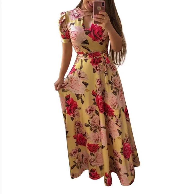 

Women's long dresses 2020 new summer sexy plus size digital printing European American fashion style big swing dress female