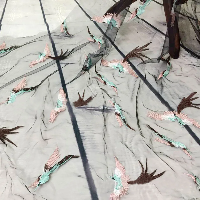 5 ярдов/партия новинка французская вышивка птица кружевная ткань белая/черная