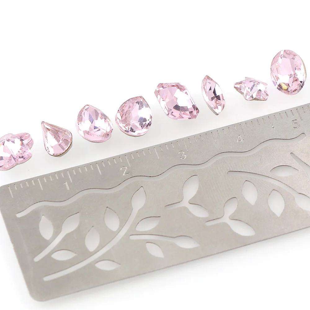 

About 10Pcs Mix Shape Shiny Pink Color Glass Pointback Bottom Rhinestones For DIY Nail Art Jewelry Manicure Tips