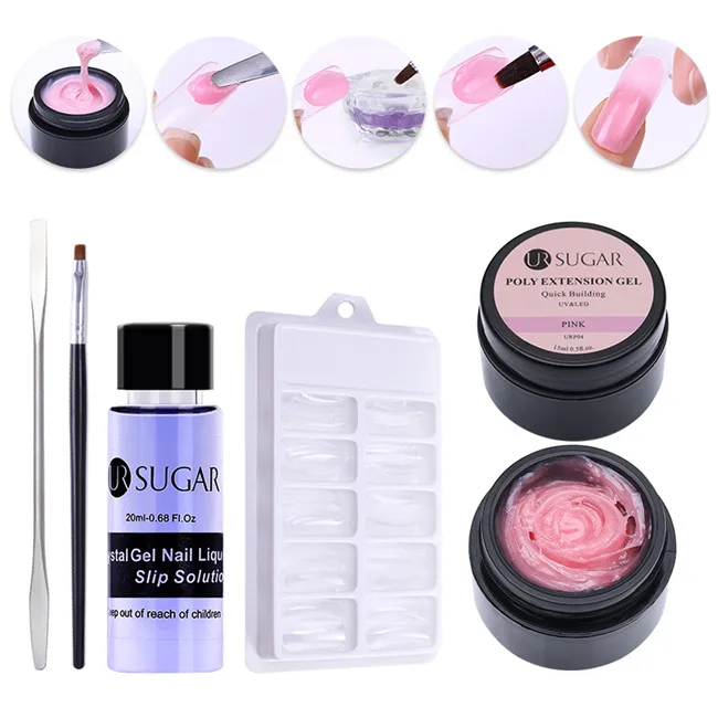 Set 4 Ur Sugar 15 мл полигель для наращивания ногтей набор полигелей Кристальный акриловый раствор для выскальзывания жидкий строительный Гель-лак для ногтей набор кистей - Цвет: Set 4