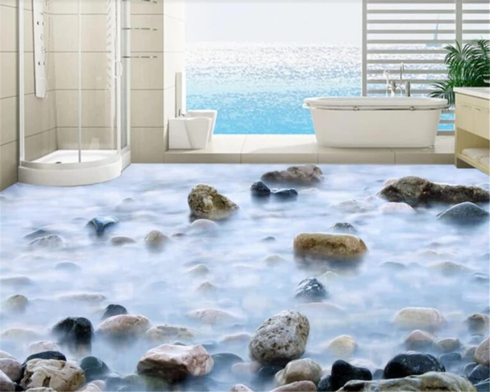 

beibehang High-definition cobblestone bathroom 3D floor painting waterproof self-adhesive 3D wallpaper wallpaper for walls 3 d