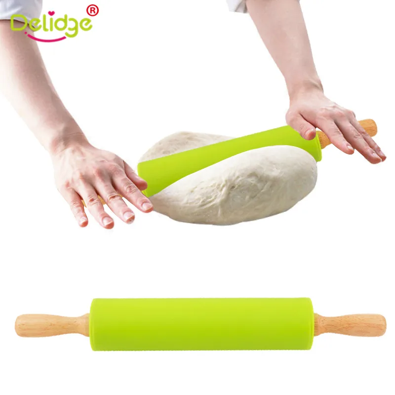 Delidge 1 шт. деревянная ручка, силикон Скалки для кухни для детей для выпечки красочные инструменты для бисквитного пельменного теста антипригарные палочки
