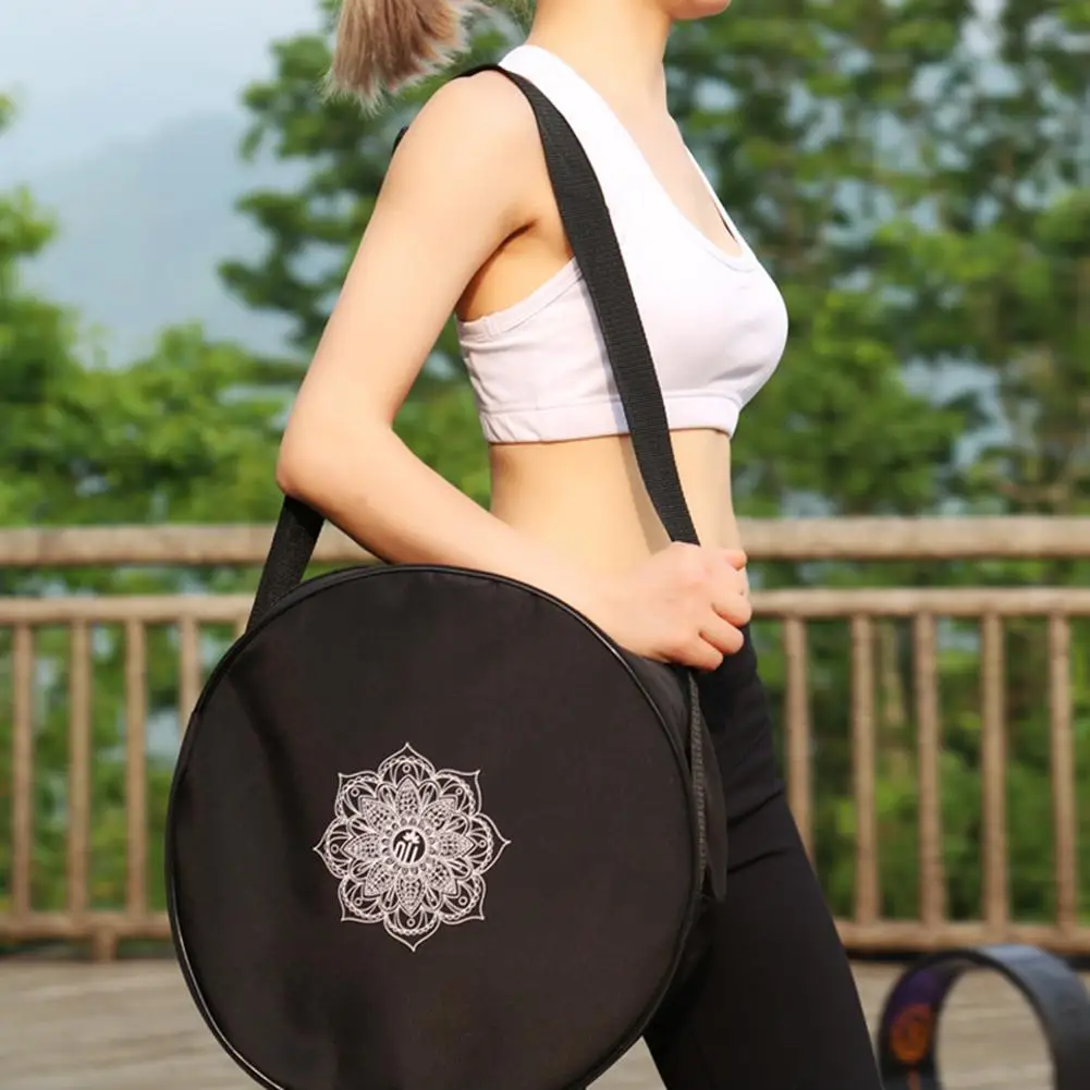 Сумка на колесиках для йоги нейлон черный цветок мандалы 36*14 см круглая сумка