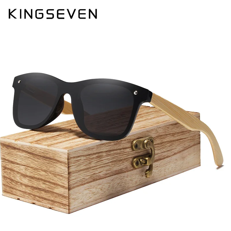 KINGSEVEN серые поляризованные линзы новые солнечные очки из дерева зебрано для женщин и мужчин люксовый бренд Винтажные Солнцезащитные очки в деревянной оправе очки ретро - Цвет линз: Gray Bamboo