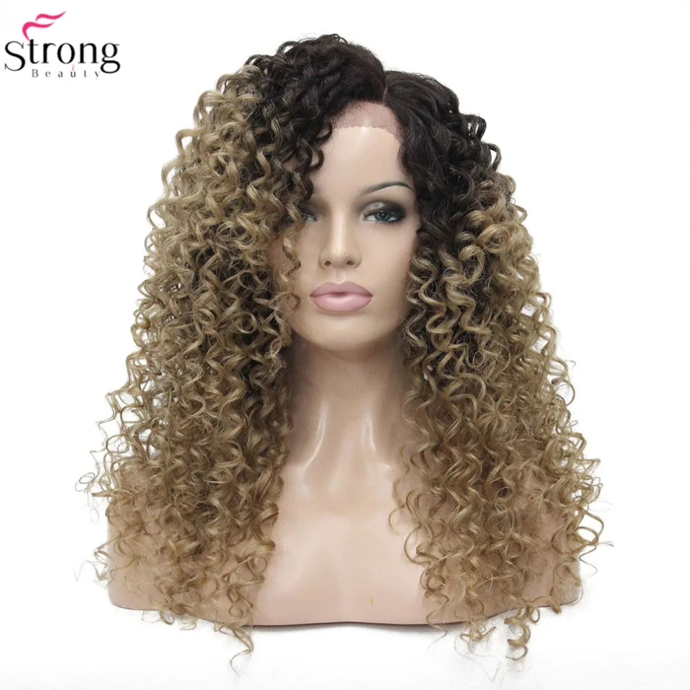 StrongBeauty синтетические кружевные передние парики Омбре светлые волосы кудрявый