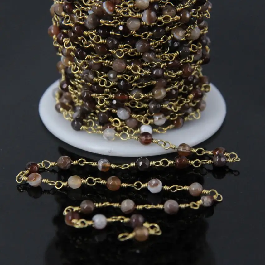 4 мм коричневые ограненные Агаты круглые бусины медные цепи халцедон драгоценные