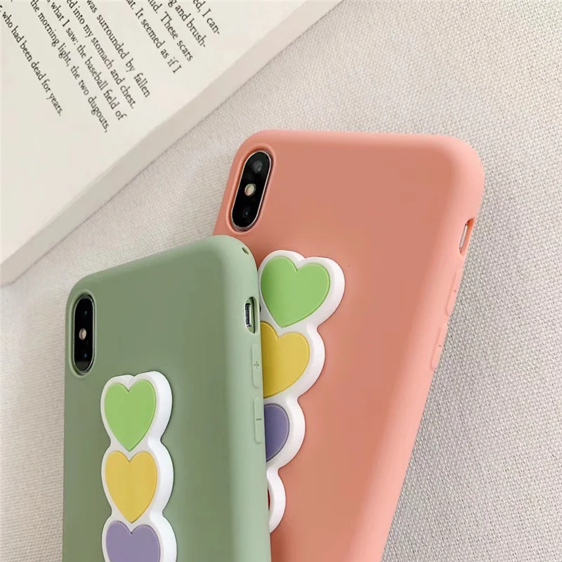 Love heart print bracket women case for iphone6 6s 7plus xs max pink scrub silicon soft cover iphone 6 s 8 7 plus x xr xsmax |