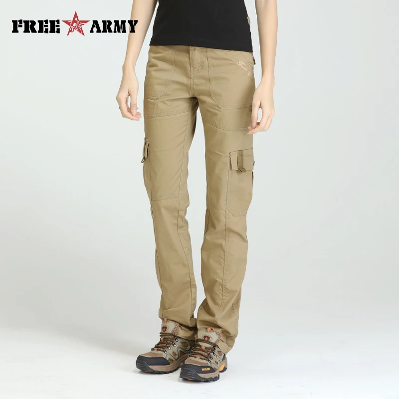 

FreeArmy Brand 2 colors Pants Women Safari Cargo Pants Regular Military Trousers Khaki Color Casual Straight Pants Female