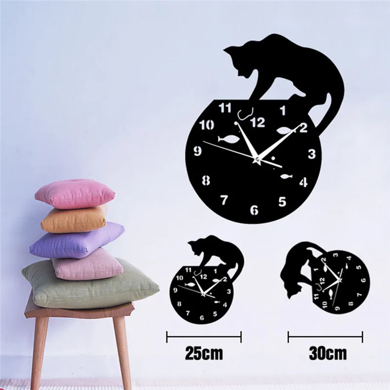 Озорной кот акриловые часы настенные современный дизайн домашний декор Часы