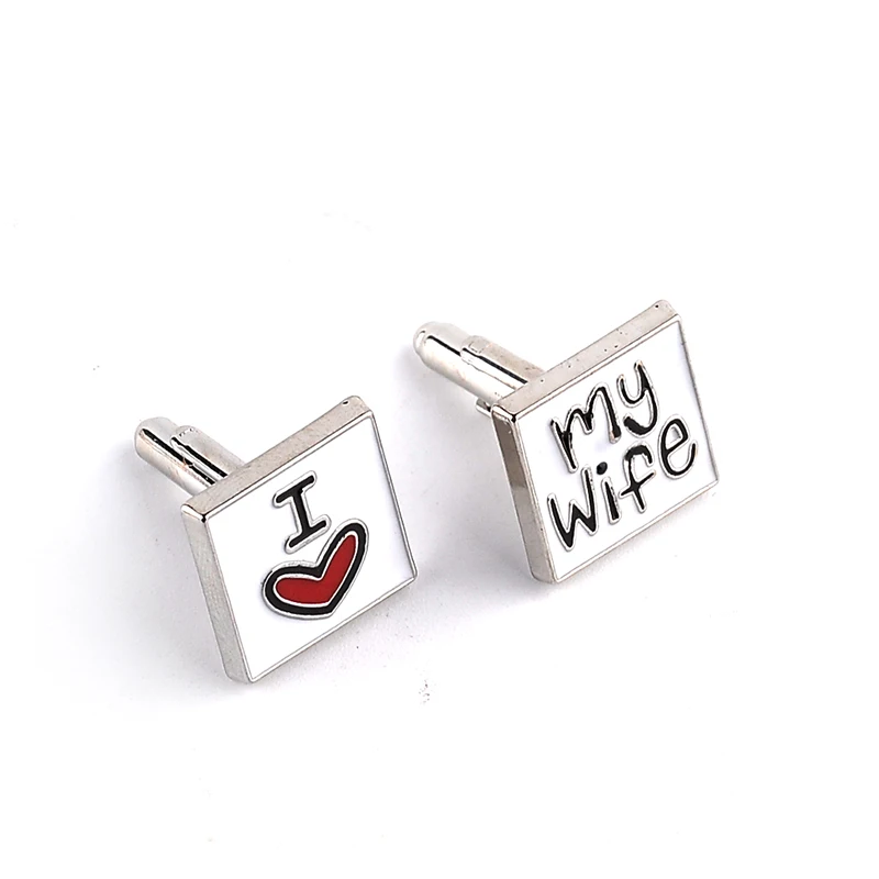 

I Love My Wife Cufflinks wedding Design Cuff Links Men French Enamel Shirt Buttons romantic statement Cufflinks for bridegroom