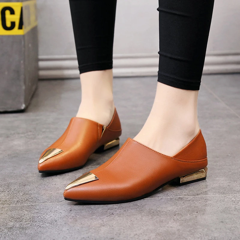 2019 г. Новые весенние повседневные туфли без застежки женские с острым носком