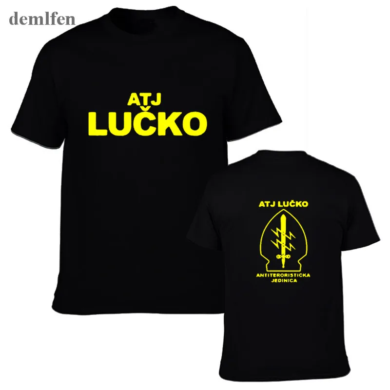 Мужская хлопковая футболка ATJ LUCKO рубашка с коротким рукавом вырезом на спине