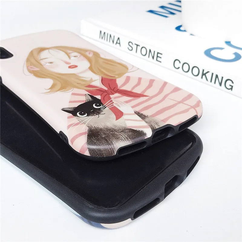 cute cartoon boys girls Holding cat IMD pink blue soft shell phone Case For Apple iphone6 6s 7 8 Plus X XS XR MAX silicone case |
