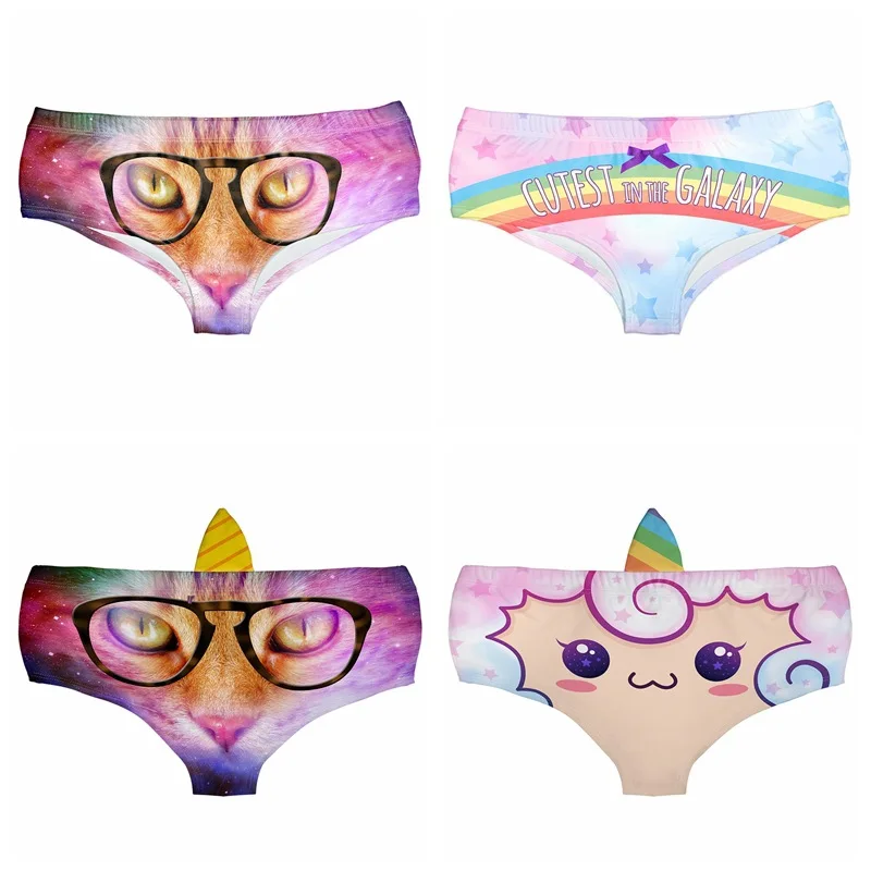 Womens' 3D Animal Print Cute Underwear Briefs Panda Sheep Cat Ear Magic One-Horn Panties Fullprint Knickers Women Calcinha W9008