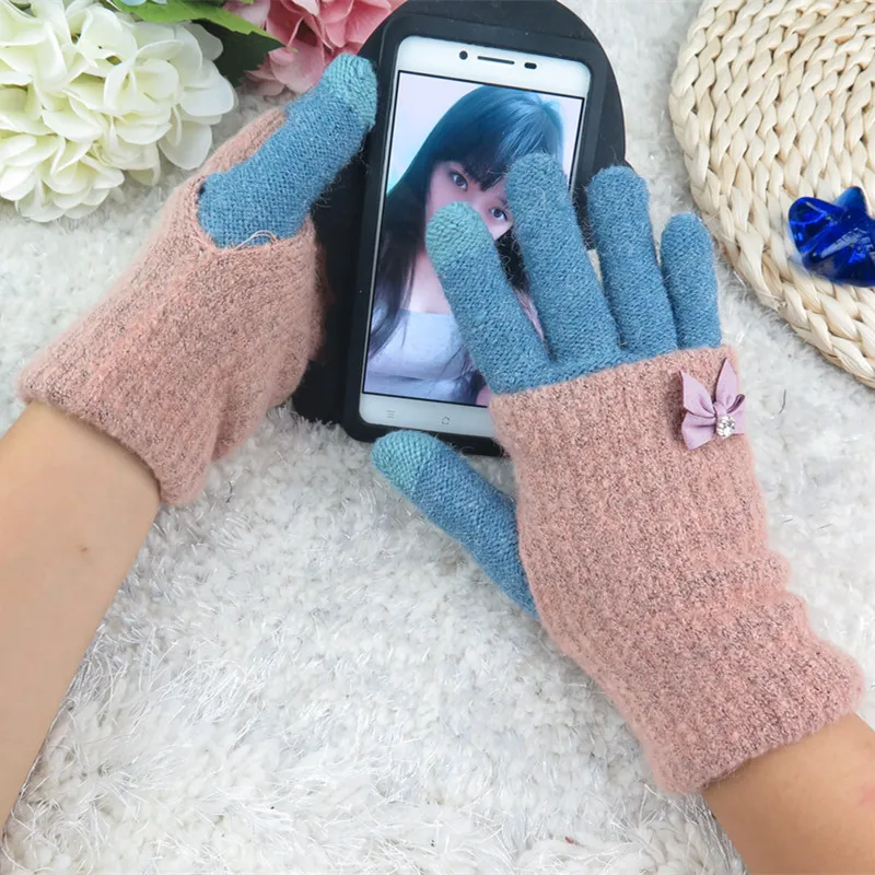 Женские перчатки 2021 женская зимняя теплая Вязанная одежда емкостный сенсорный