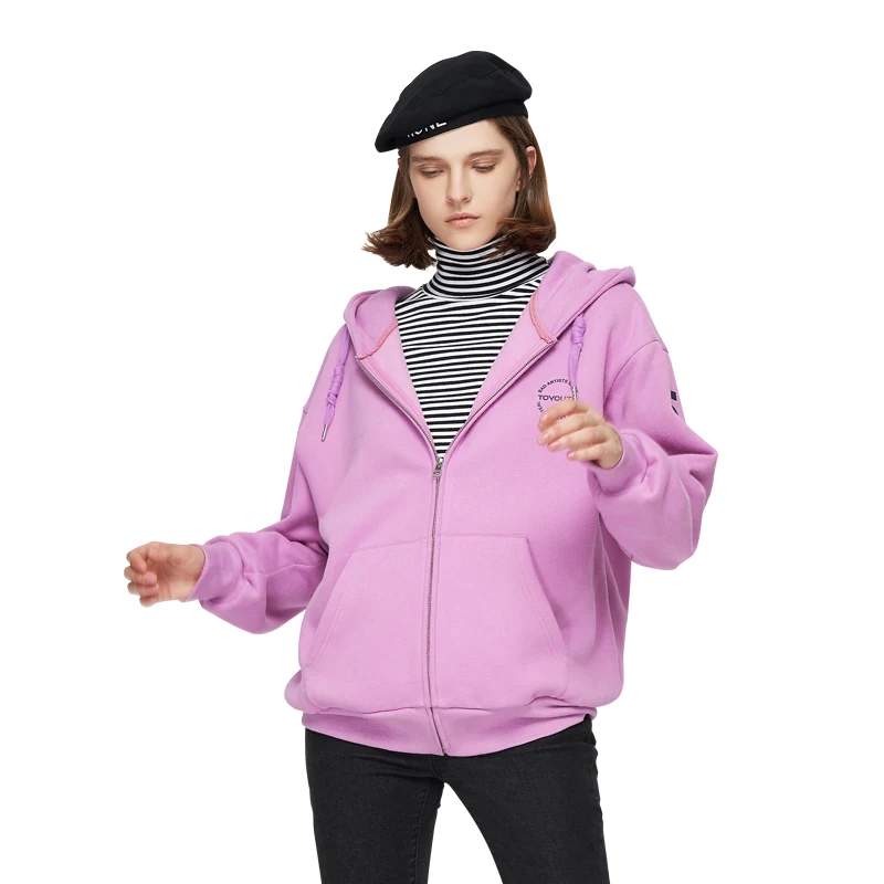 Toyouth Осень корейский сплошной Zip up Для женщин толстовка свободные Повседневное