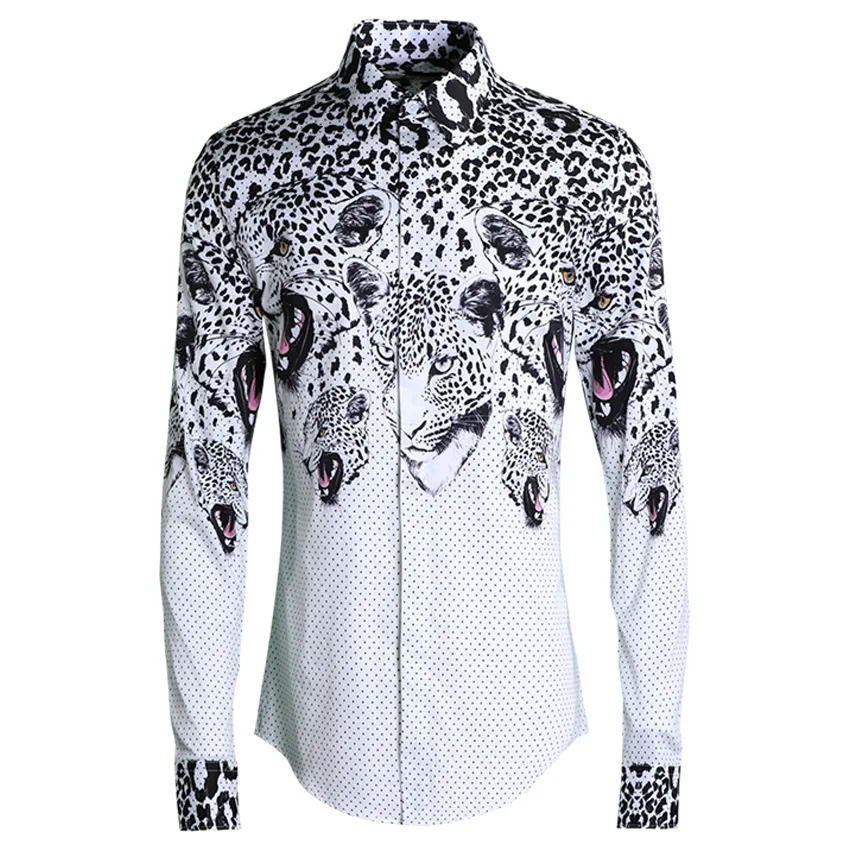 

New arrival fashion Bow Point Leopard Head Printed Men Fashion Trendy Casual Mens Long Sleeve Shirts plus size M LXL 2XL 3XL 4XL