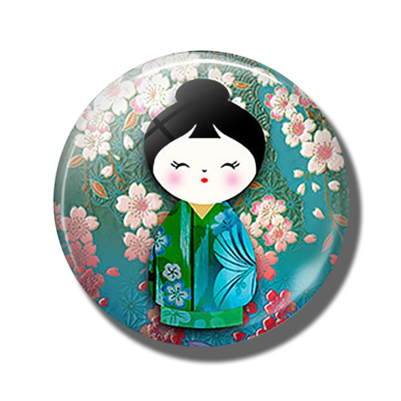 PACK OF 1 Цветок сливы Kokeshi 30 мм магнит на холодильник японская кукла стеклянный кабошон, магнитные наклейки на холодильник держатель для заметок домашний декор - Цвет: PACK OF 1