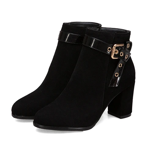 black shoes Gdgydh/большой размер 48; женские ботильоны из флока на высоком каблуке; пикантная Женская Осенняя обувь из замши с заклепками и молнией на блочном каблуке - Цвет: black shoes
