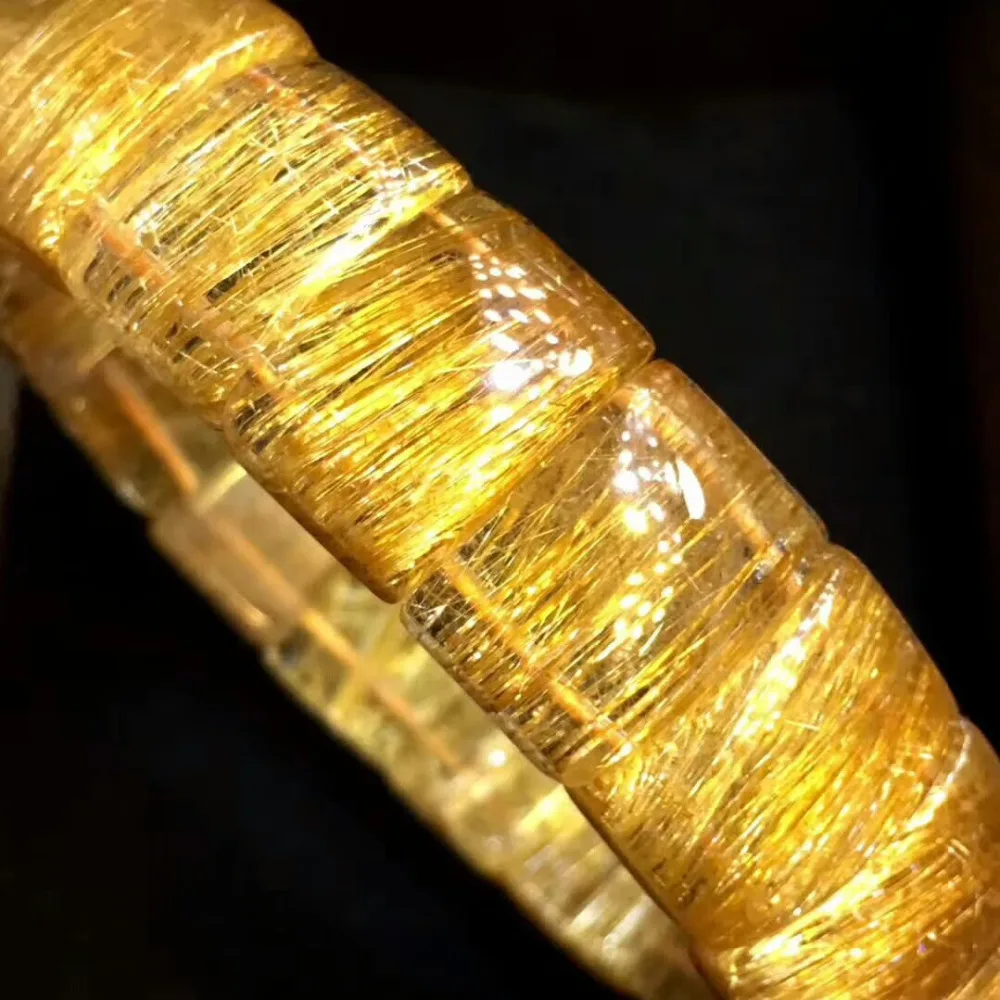 Подлинная натуральная Медь Rutilated Кварц кристалл браслет эффект кошачьих глаз