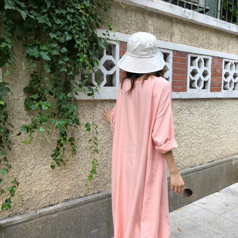 AIYANGA 2018 Solid Casual Dress Female Loose Medium Long Sleeve O Neck Summer Autumn Big Size Dresses For Woman | Женская одежда