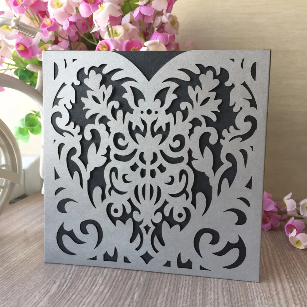 

50Pcs Laser Cut Pearlized Pearl paper Wedding Invitation Card Birthday Party Invitation Blessing Greeting Card Suppliers