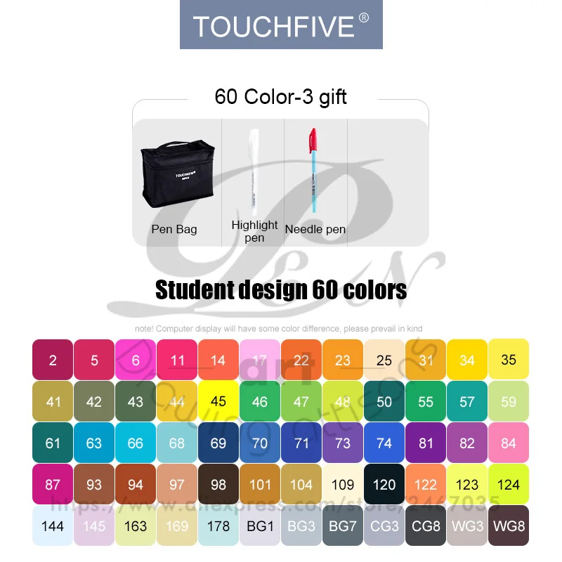 60-colors-student TouchFIVE маркеры 40/60/80/168 и 30 штук на выбор, набор профессиональных маркеров на спиртовой основе с двойным наконечником для рисования, эскизов, дизайна, манги и аниме - Цвет: 60-colors-student
