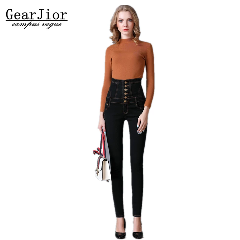 Женские джинсы с завышенной талией винтажные однобортные брюки-карандаш из