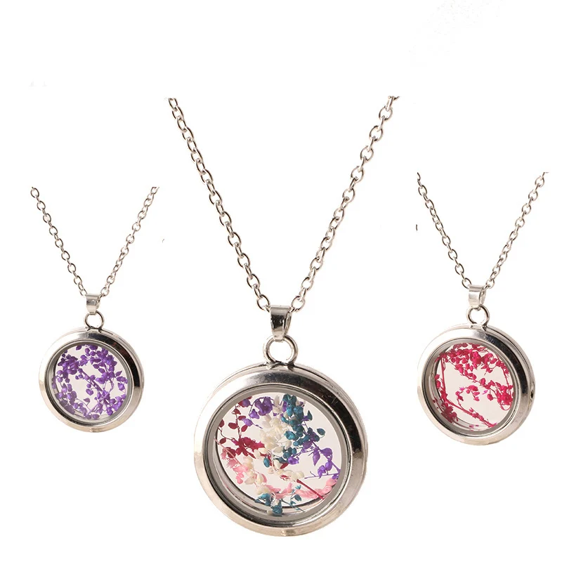 2016 Fashion Round Disk Silver Plated Grass Specimen Statement Glass Wishing Bottle Necklaces for Women Love Gift Jewelry N2171 | Украшения
