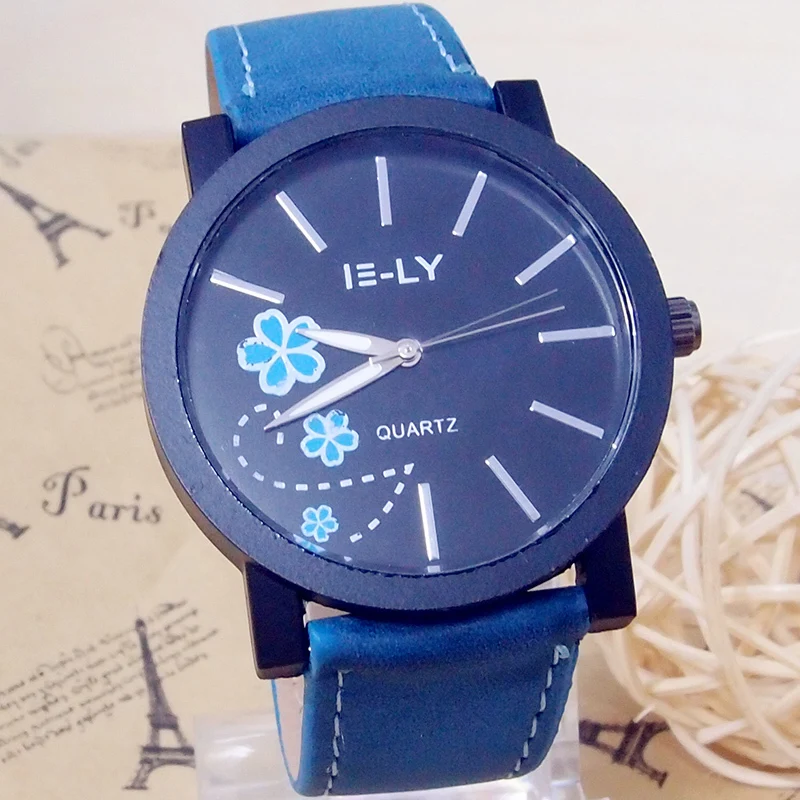 

High Quality colorful flower Leather watch women ladies dress Quartz Wrist Watch Relogio Feminino kow057