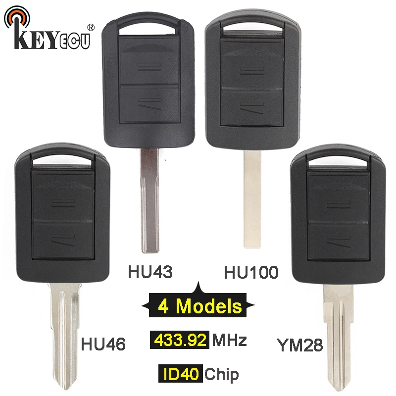 KEYECU 10x433 92 МГц ID40 чип замена 2 кнопки дистанционного ключа Fob для Opel Corsa C Combo Meriva HU46/