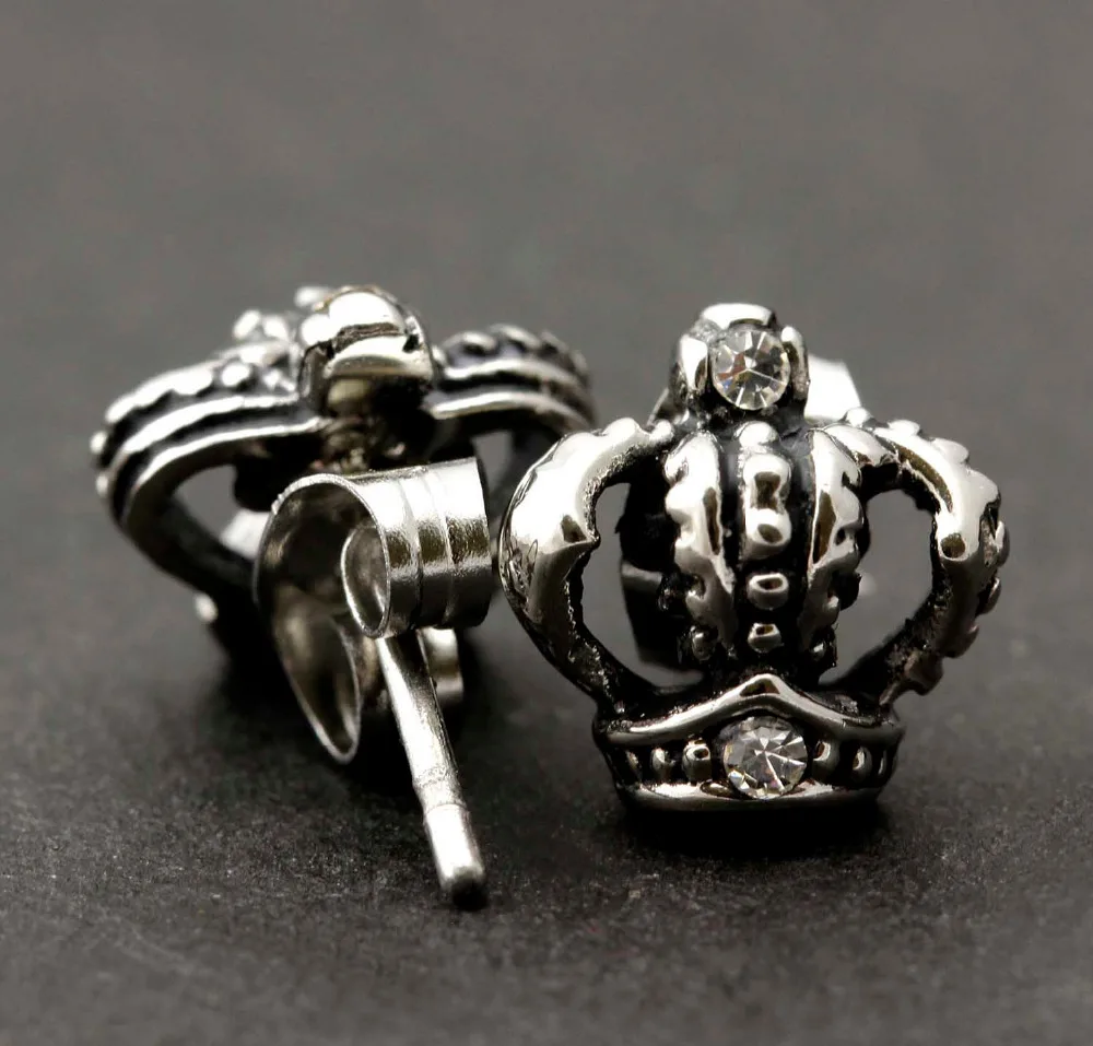 1Pair Women Mens Stainless Steel The king An crown Ear Stud Earrings Hot Vintage |