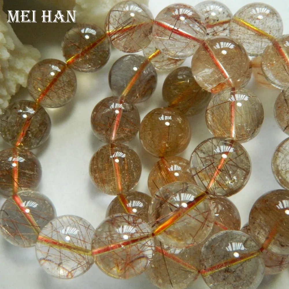 Meihan free shipping (approx 13beads/set/108g) natural amazing Brazil 18+-0.2mm copper rutilated quartz smooth round beads stone | Украшения