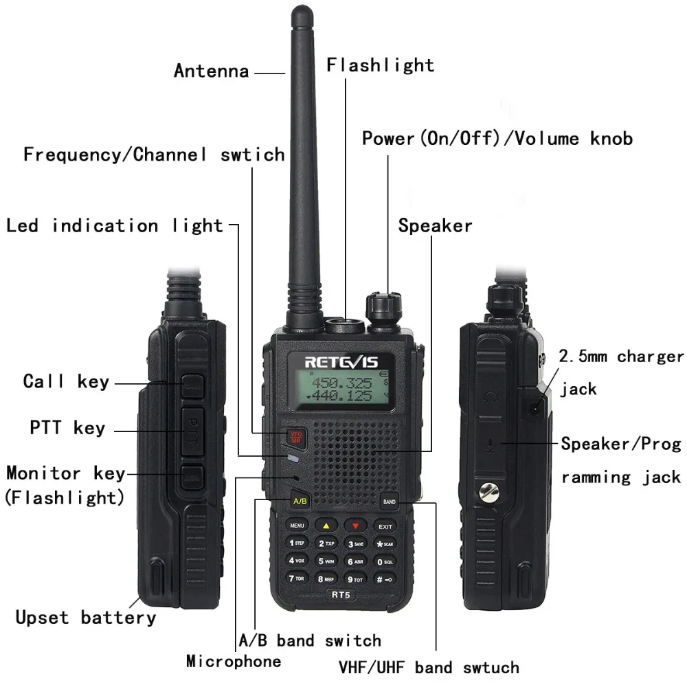 Рация Retevis RT5 7 Вт 2 шт. два диапазона VHF + UHF 136 174 400 520 МГц Любительский радиоприемник