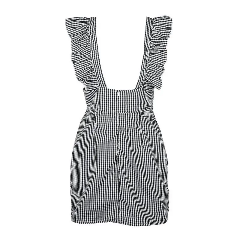 Женское короткое клетчатое платье повседневное мини-платье с открытой спиной