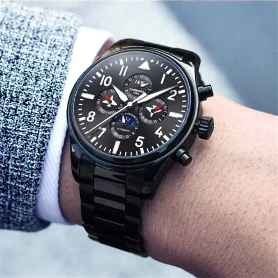 

Men sport Watch Carnival brand fashion men Mechanical watch 30M waterproof steel band auto date male watches relogio masculino