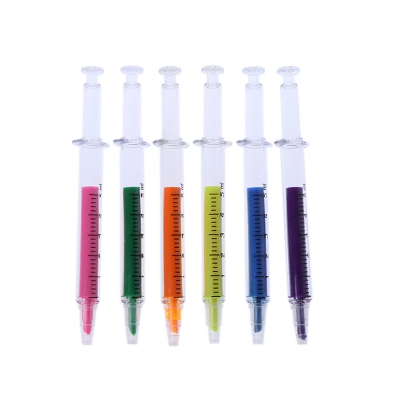 

6pcs Syringe Highlighter Pen Marker Needle Tube Writer Pens Stationery Novelty