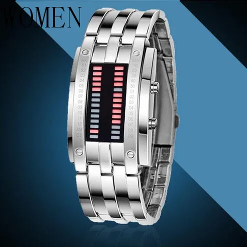 Women Silver Red Модные креативные цифровые часы мужские бинарные часы водонепроницаемые спортивные мужские часы электронные часы Двойные часы Reloj binio - Цвет: Women Silver Red