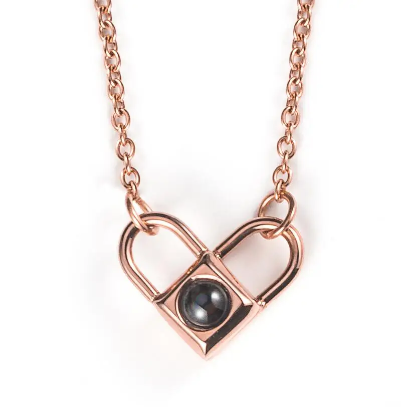 100 Language &quotI Love U&quot Beauty Charm Heart Pendant Necklace Women Rose Gold Stainless Steel Choker Engraved Jewelry | Украшения и