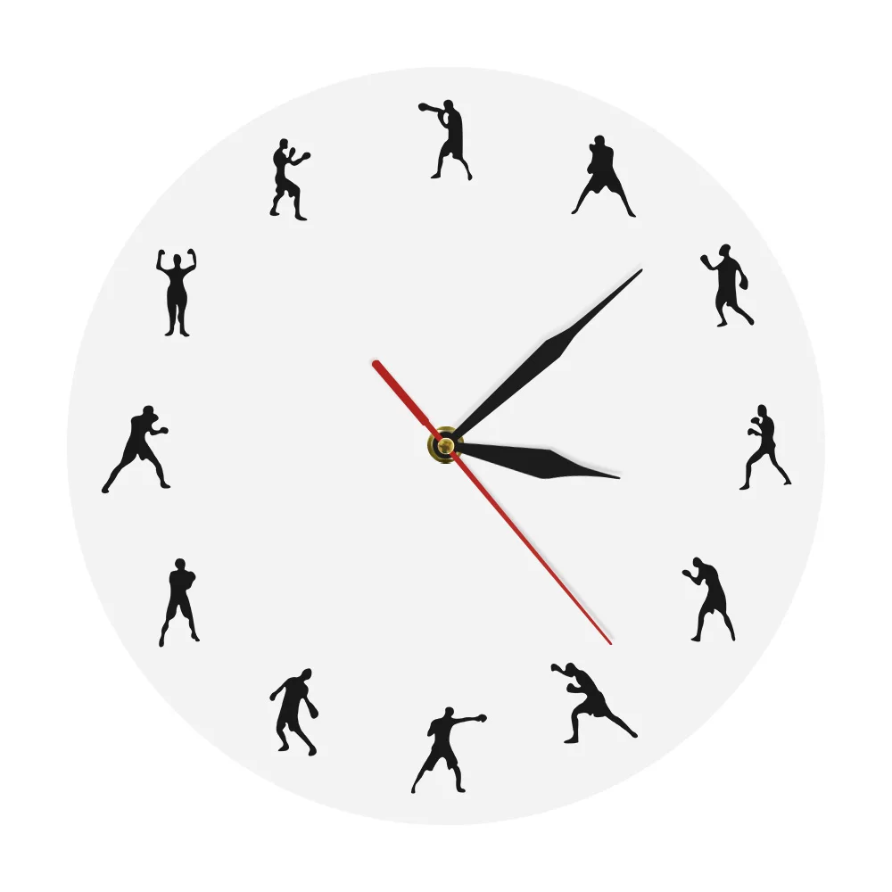 

Круглые Креативные 3D настенные часы Спортивная Тема боксерский силуэт декоративные часы Pugilism художественные часы настенные часы