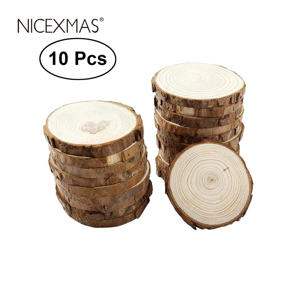 NICEXMAS 10 шт. деревянные поделки натуральные круглые ломтики круги с деревом лай