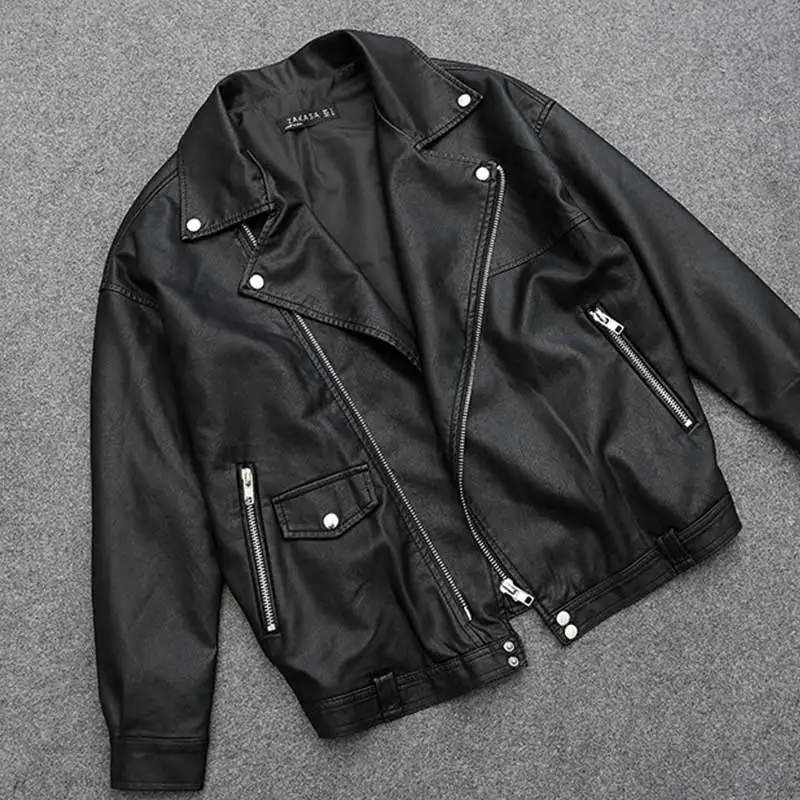 Женская куртка из ПУ кожи Veste femme модная Осенняя свободная приталенная