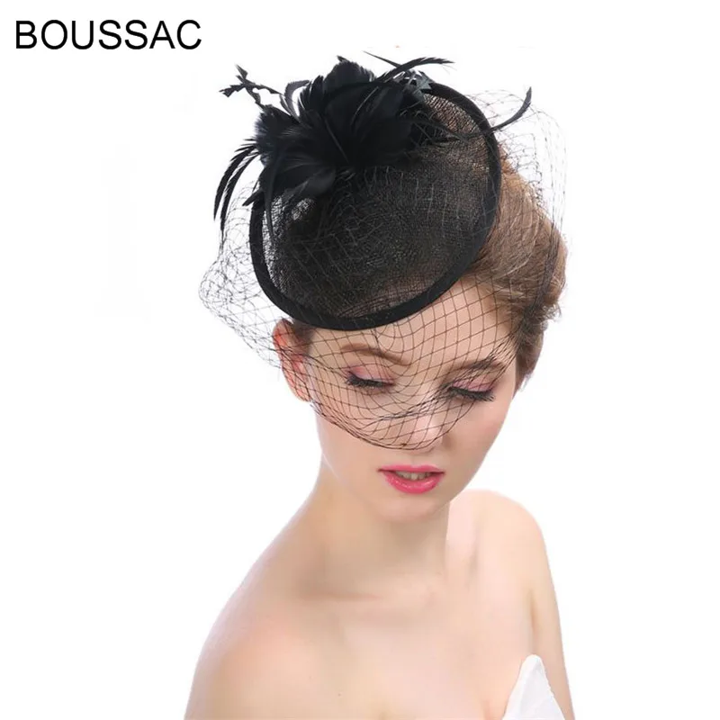 

Charming Female Lady Classic Fascinator Hair Pillbox Hat Sombrero Veils Feather Cocktail Party Wedding Church Fedora KNCH13