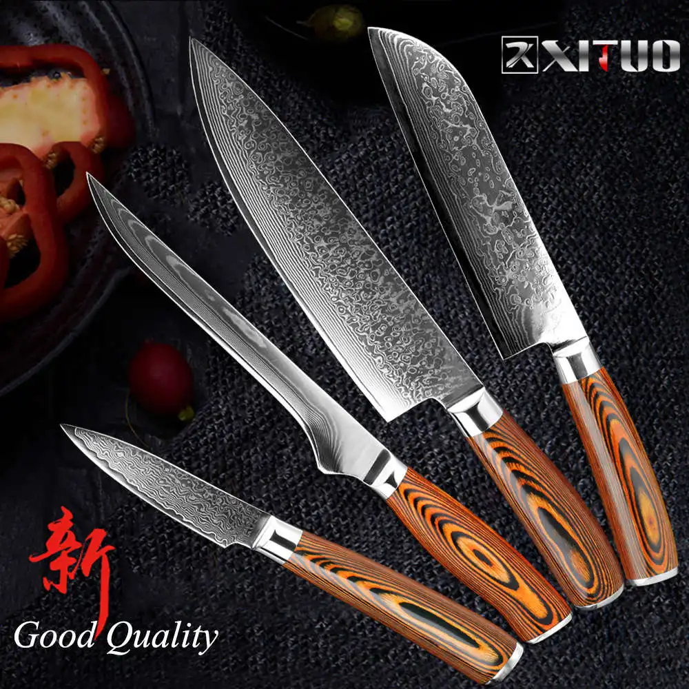 4 PCS Value Set XITUO дамасский кухонный нож японский vg10 из высокоуглеродистой нержавеющей стали профессиональный нож шеф-повара обвалка нарезки утилита Кливер CN - Цвет: 4 PCS Value Set