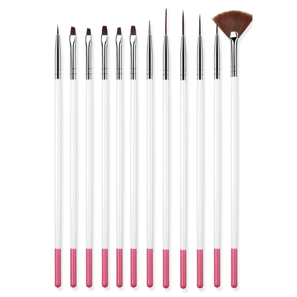 12 Pcs White ROHWXY ногтей искусство кисти для маникюра живопись цветочный Рисунок линии сетка полоса акриловая УФ гель ручка советы из серии «сделай сам» дизайн ногтей Кисти Набор - Цвет: 12 Pcs White